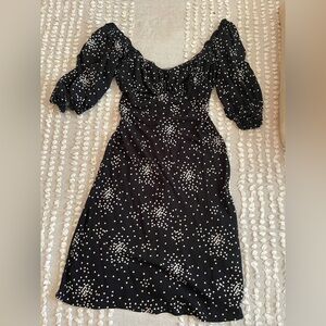 Anthropologie Black Midi Dress with White Heart Scatter